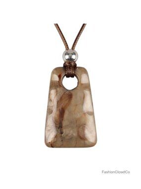 Boho Long Leather Necklace with Large Pendant Chunky Hippie Choker